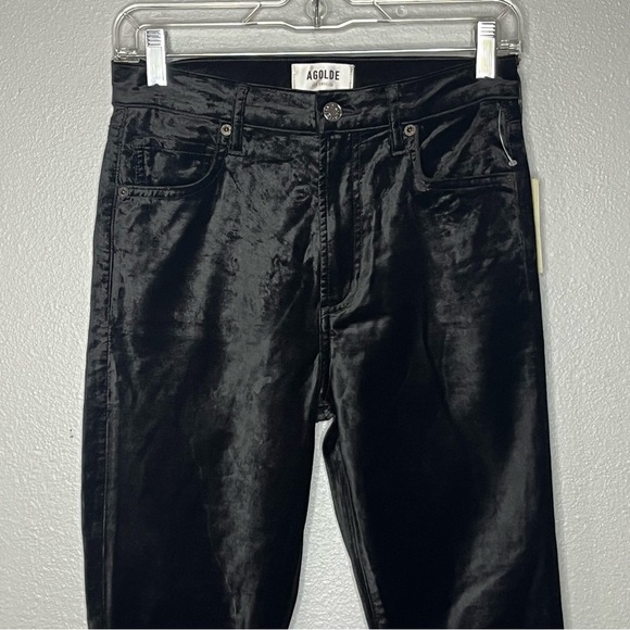 Agolde Nico Bootcut Highrise Pants Women 24 Beetle Black Zip Velvet Feel NWT - Picture 2 of 9